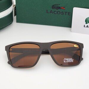 Lacoste Polarized Wayfarer Sunglasses Matte Brown Frame Brown Tint Lens with Box
